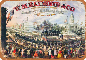 Lincoln Funeral Scene Caskets - Metal Sign