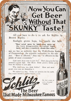1912 Schlitz Beer No Skunky Taste - Metal Sign