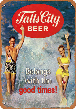 Falls City Beer and Waterskiing - Metal Sign
