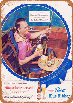 Pabst Blue Ribbon and Fishing - Metal Sign