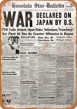 1941 United States Declares War on Japan - Metal Sign