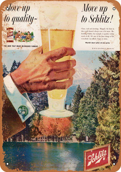 Schlitz Beer and Mountain Lake - Metal Sign