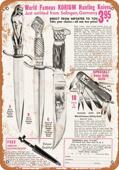 1955 German Hunting Knives Comic Ad - Metal Sign