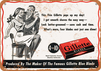 1944 Thin Gillette Razor Blades - Metal Sign
