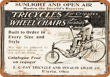 1902 Tricycles and Wheelchairs for Invalids - Metal Sign