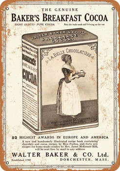 1909 Baker's Breakfast Cocoa - Metal Sign