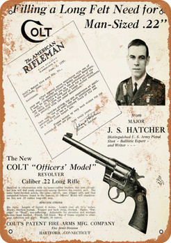 1930 Colt .22 Officers' Model Revolver - Metal Sign