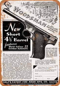 1933 Colt Woodsman .22 Pistol - Metal Sign