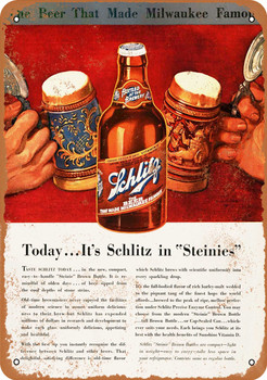 1937 Schlitz Beer in Steinies - Metal Sign