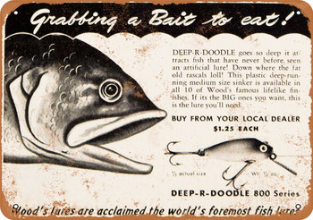 1950 Wood's Deep-R-Doodle Fishing Lure - Metal Sign