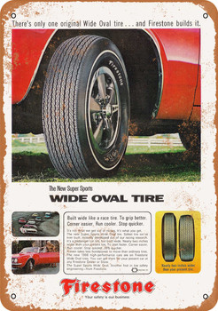 1967 Firestone Wide Oval Tires - Metal Sign