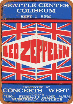 1970 Led Zeppelin in Seattle - Metal Sign