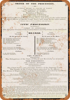1865 Lincoln's Funeral Program Washington - Metal Sign