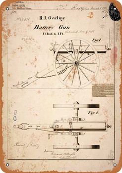 1865 Gatling Gun Patent Drawing - Metal Sign
