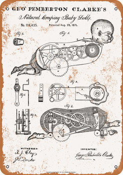 1871 Creepy Creeping Baby Doll Patent - Metal Sign