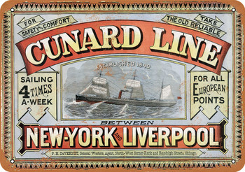 1875 Cunard Line New York Liverpool - Metal Sign