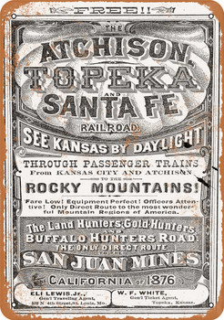 1876 Santa Fe Railroad Through Kansas - Metal Sign