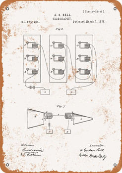 1876 Alexander Bell Telephone Patent - Metal Sign