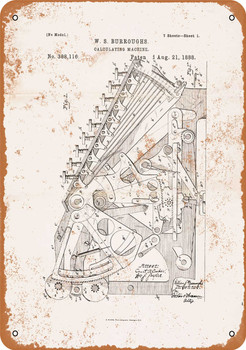 1888 Burroughs Calculating Machine Patent - Metal Sign