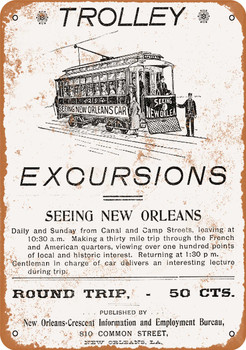 1903 New Orleans Trolley Excursions - Metal Sign