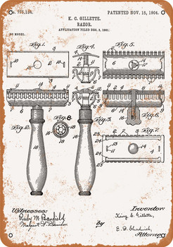 1904 Gillette Razor Patent - Metal Sign