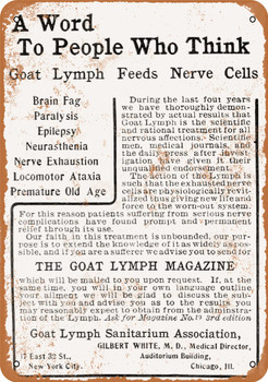 1905 Goat Lymph Sanitarium Cure Metal Sign