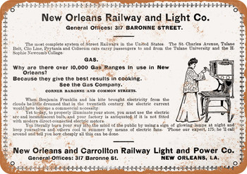 1907 New Orleans Railway and Light Co. - Metal Sign