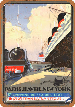 1920 French Line Paris New York - Metal Sign