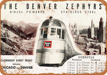 1936 Burlington Route Denver Zephyr - Metal Sign