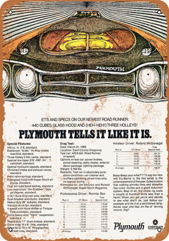 1969 Plymouth Road Runner Specs - Metal Sign