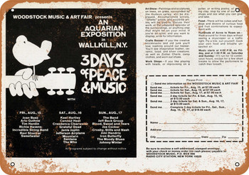 1969 Woodstock Wallkill Ad - Metal Sign
