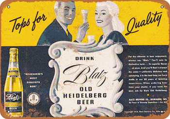 1939 Blatz Old Heidelberg Beer - Metal Sign