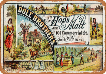 1891 Dole Brothers Hops & Malts - Metal Sign