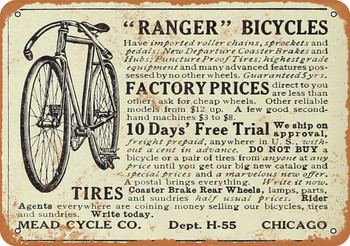 1910 Mead Ranger Bicycles Metal Sign