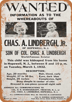 1932 Charles Lindbergh Baby Wanted Poster - Metal Sign