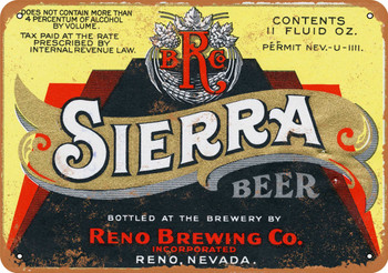 1933 Reno Sierra Beer - Metal Sign