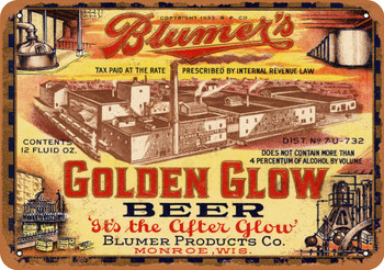 1933 Blumer's Golden Glow Beer - Metal Sign