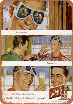 1950 Schlitz Beer and Skiing - Metal Sign
