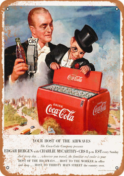 1950 Charlie McCarthy Edgar Bergen Coke - Metal Sign