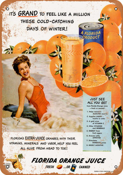 1950 Florida Orange Juice - Metal Sign