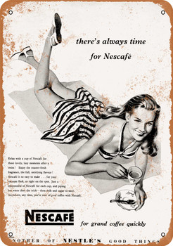 1954 Nescafe on a Beach Towel - Metal Sign