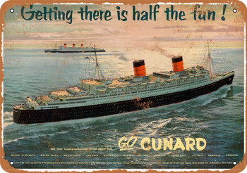 1954 Cunard Transatlantic Lines - Metal Sign
