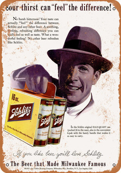 1955 Schlitz Beer Half-Quart Cans - Metal Sign