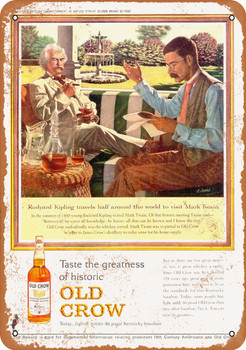 1963 Old Crow Whiskey Mark Twain Rudyard Kipling - Metal Sign