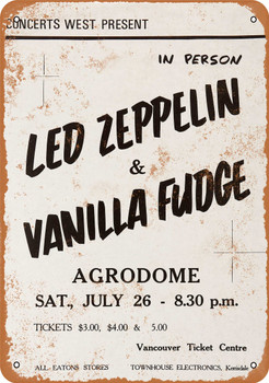 1969 Led Zeppelin & Vanilla Fudge in Vancouver BC - Metal Sign