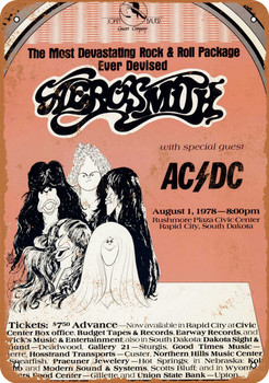 1978 Aerosmith and AC/DC in South Dakota - Metal Sign