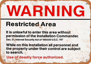 Warning Restricted Military Area 51 - Metal Sign