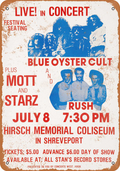 1976 Blue Oyster Cult and Rush in Shreveport - Metal Sign