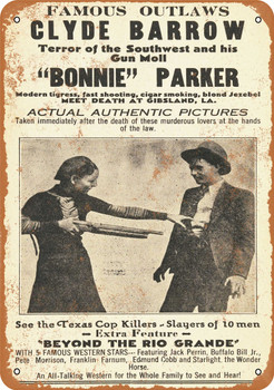 1935 Bonnie and Clyde Deaths Movie - Metal Sign