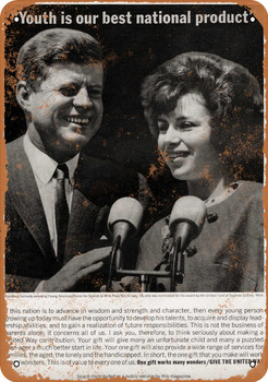1963 John F Kennedy Salutes Youth United Way - Metal Sign